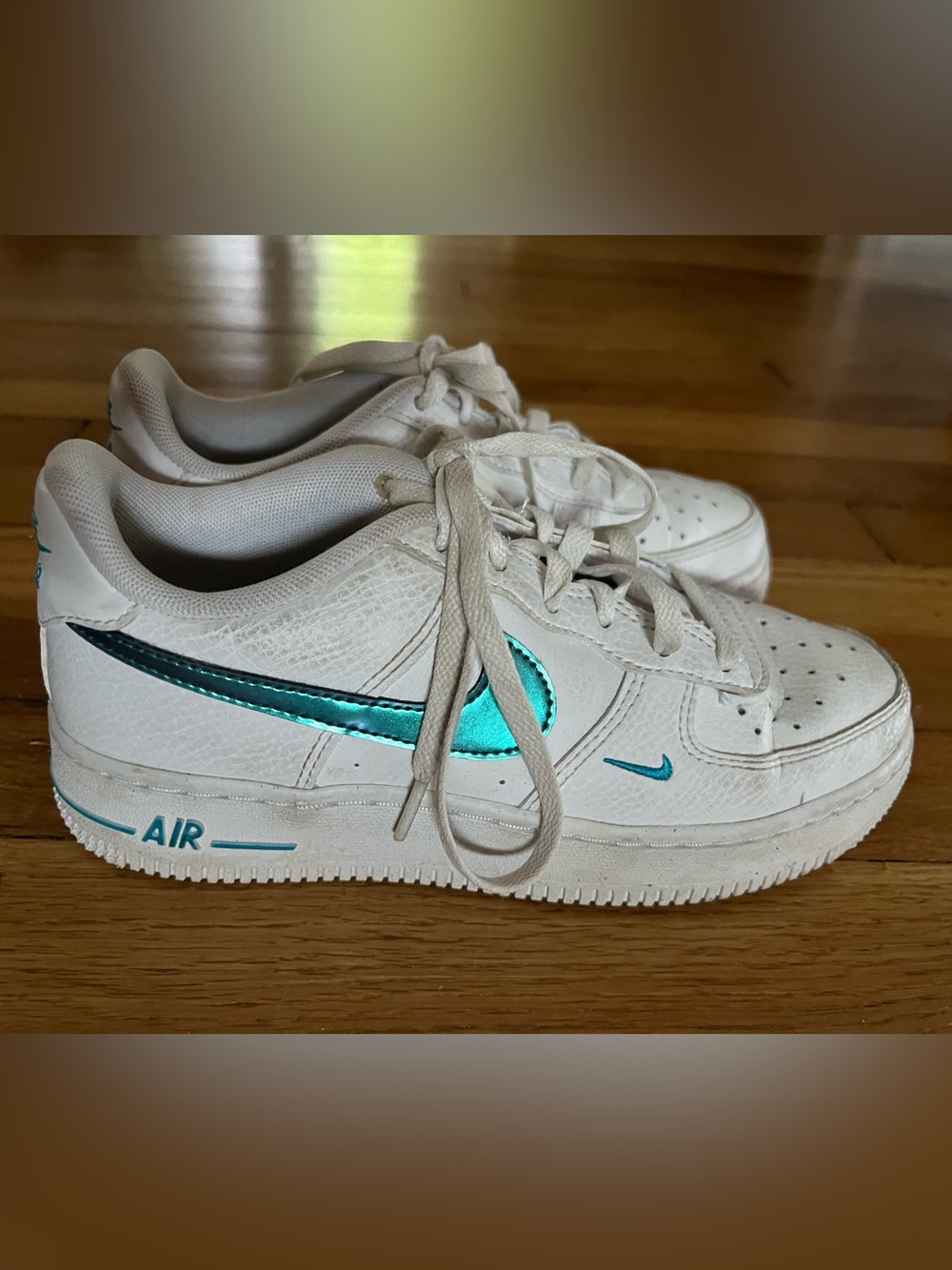 Nike Kids Air Force 1 Sneakers with Metallic Teal Swoosh